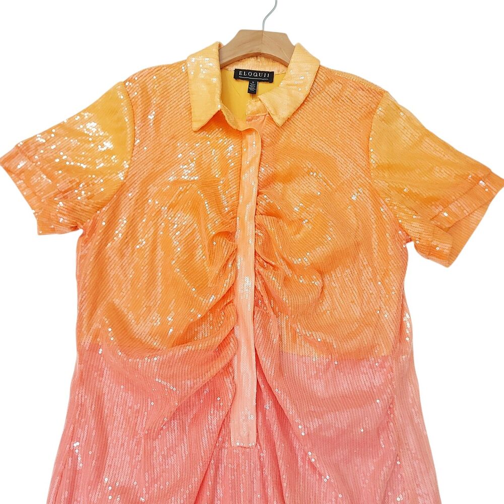 Eloquii Womens 16 Orange Pink Ombre Sequin Midi Shift Dress Glam Party Cocktail - Picture 5 of 13